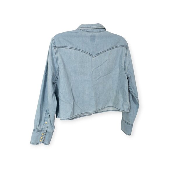 Lee Relaxed Fit Denim Crop Top Button Down Pockets SZ S Light Blue Long Sleeve - Picture 7 of 11